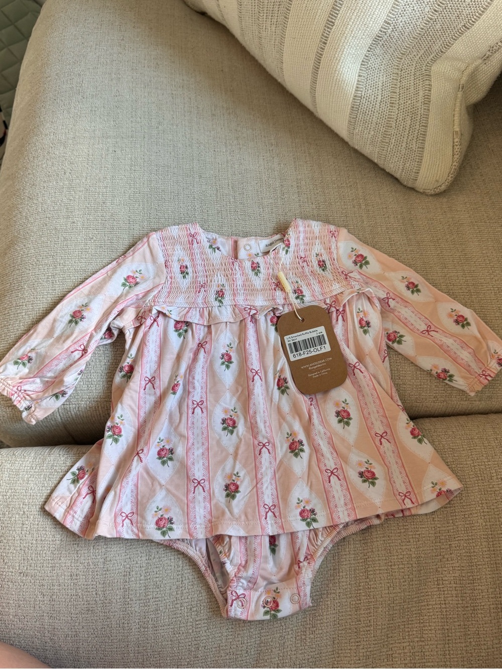 Angel Dear Pink Floral Smocked One-Piece